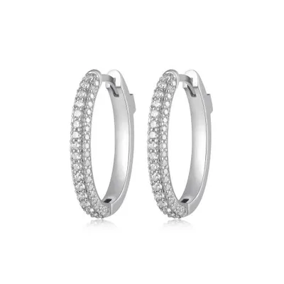 Elle Stardust Sterling Silver 20mm Hoop with 3 Rows of Cubic Zirconia