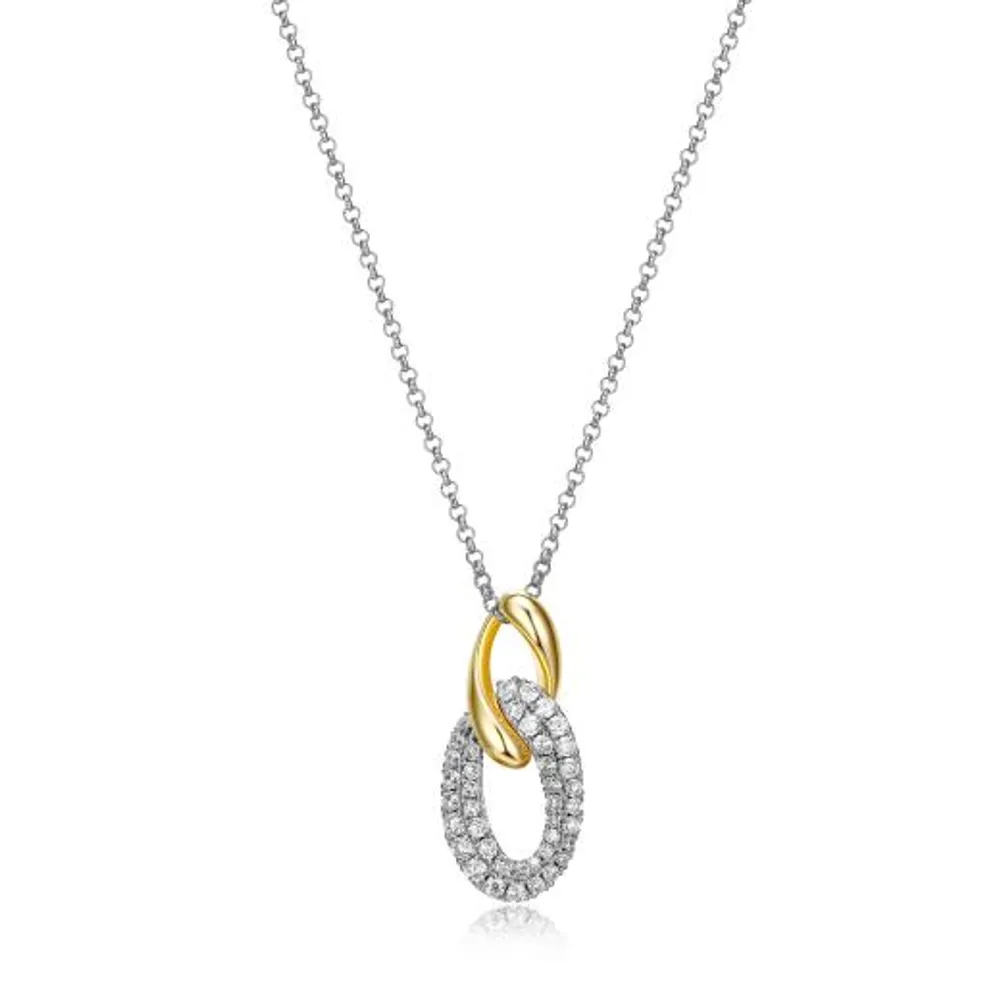 Elle Double Oval Gold Plated Link 17" + 2" Necklace with Cubic Zirconia