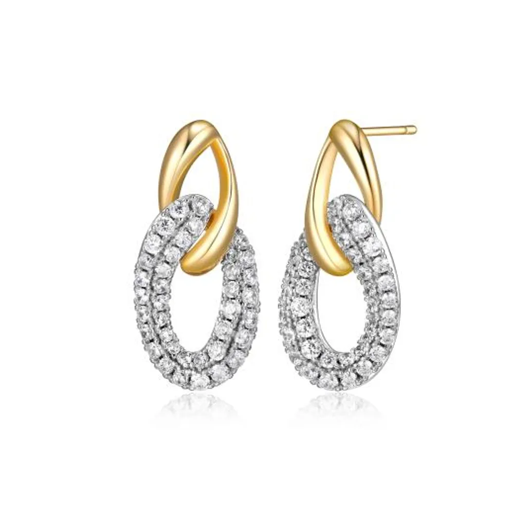 Elle Double Oval Gold Plated Link Earring with Cubic Zirconia