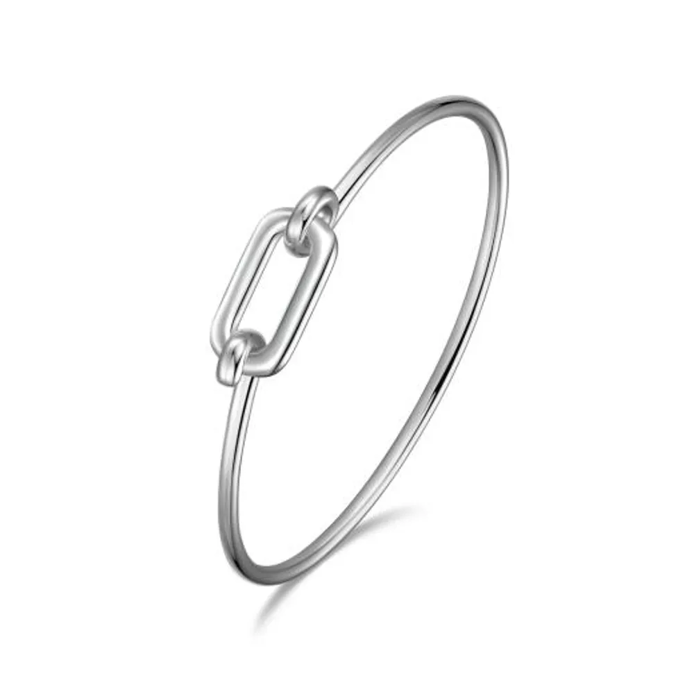 Elle Simpatico Sterling Silver Rectangle Link Bangle Bracelet