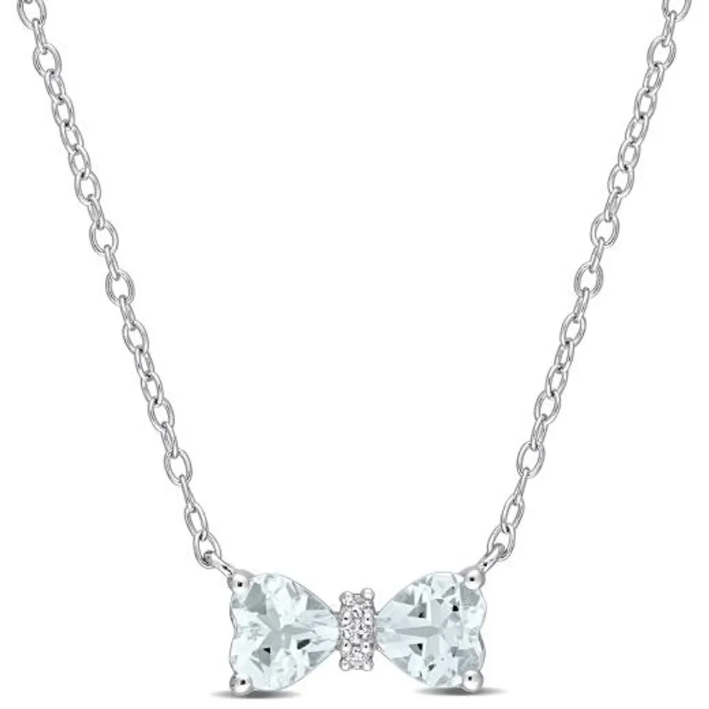 Julianna B Sterling Silver Aquamarine & Diamond Bow Necklace