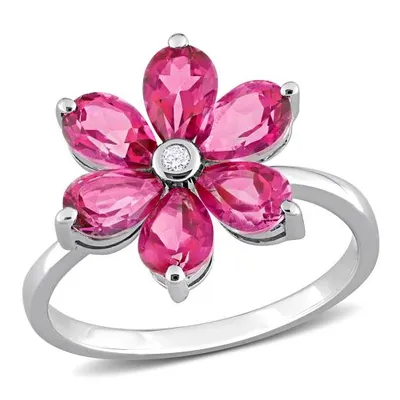 Julianna B 10K White Gold Pink Topaz & Diamond Flower Ring