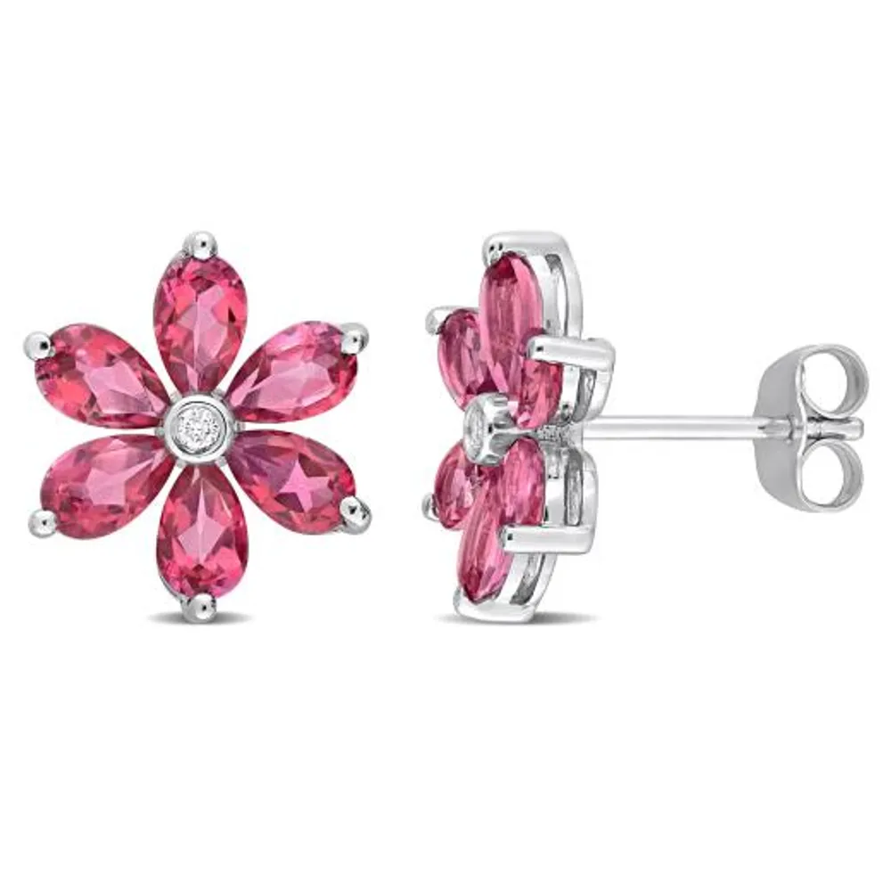 Julianna B 10K White Gold Pink Topaz & Diamond Flower Earrings