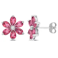 Julianna B 10K White Gold Pink Topaz & Diamond Flower Earrings