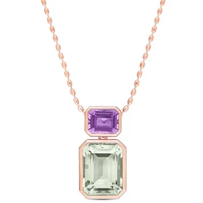 Julianna B Sterling Silver Rose Plated Green Quartz and Pink Amethyst Necklace