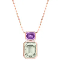 Julianna B Sterling Silver Rose Plated Green Quartz and Pink Amethyst Necklace