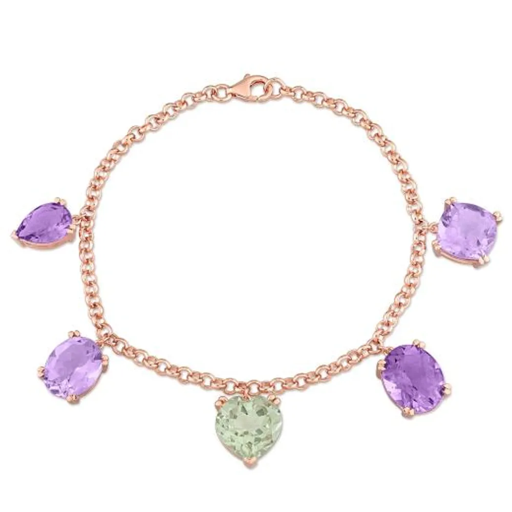 Julianna B Sterling Silver Rose Plated Green Quartz and Amethyst Bracelet