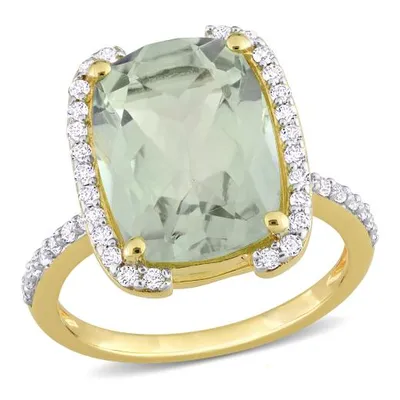 Julianna B Sterling Silver Yellow Plated Green Quartz and White Topaz Ring