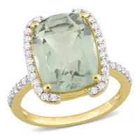Julianna B Sterling Silver Yellow Plated Green Quartz and White Topaz Ring