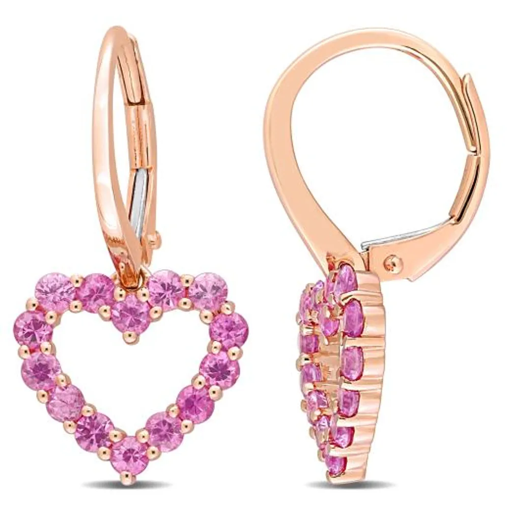 Julianna B 10K Rose Gold Pink Sapphire Heart Earrings