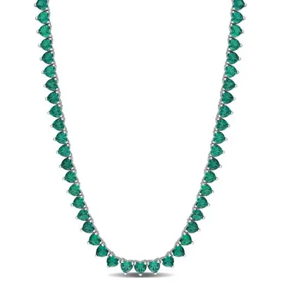 Julianna B Sterling Silver Created Emerald Tennis Necklace 18