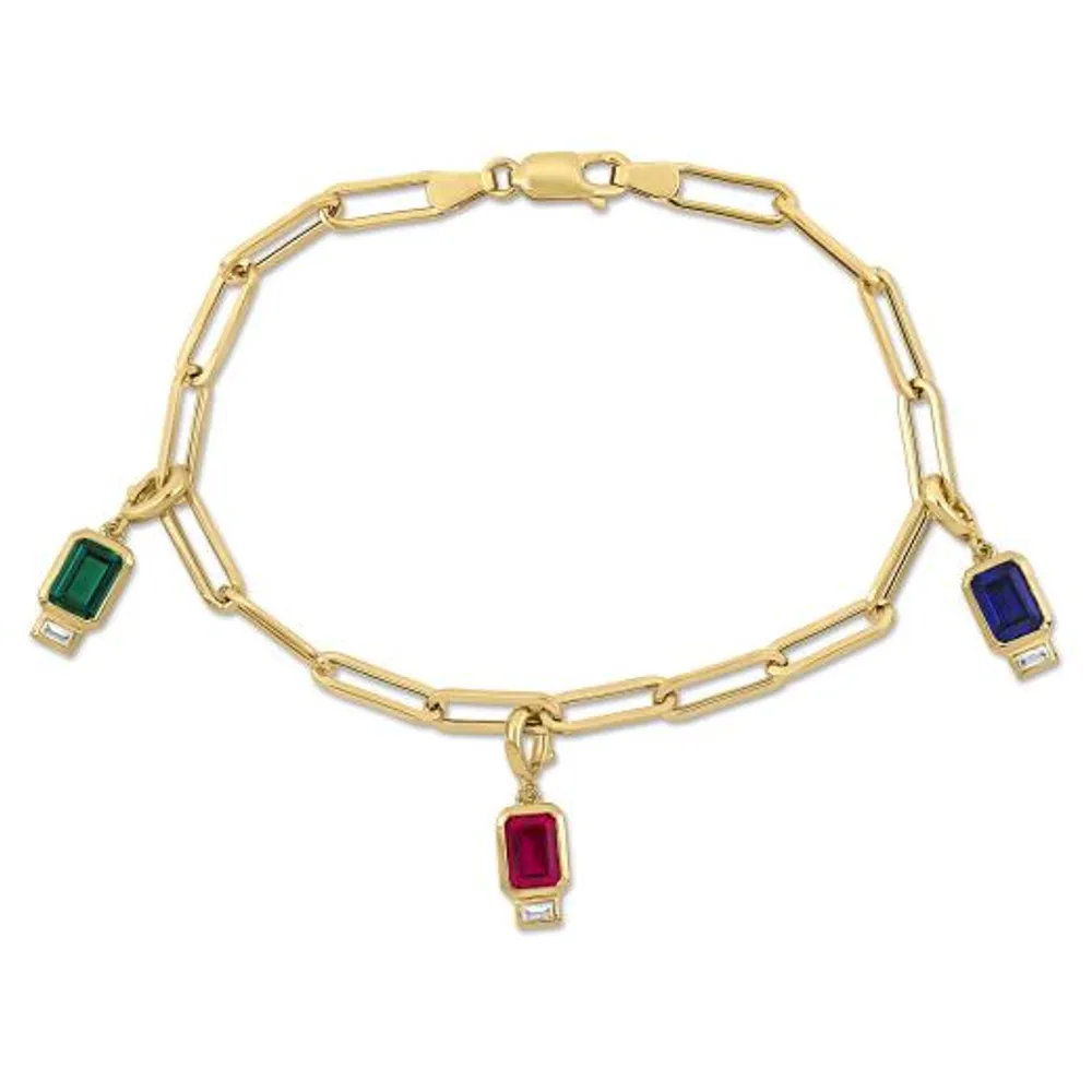 Julianna B Sterling Silver Yellow Plated Created Gemstone Bracelet