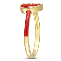 Julianna B Sterling Silver Yellow Plated Created White Sapphire Red Enamel Ring