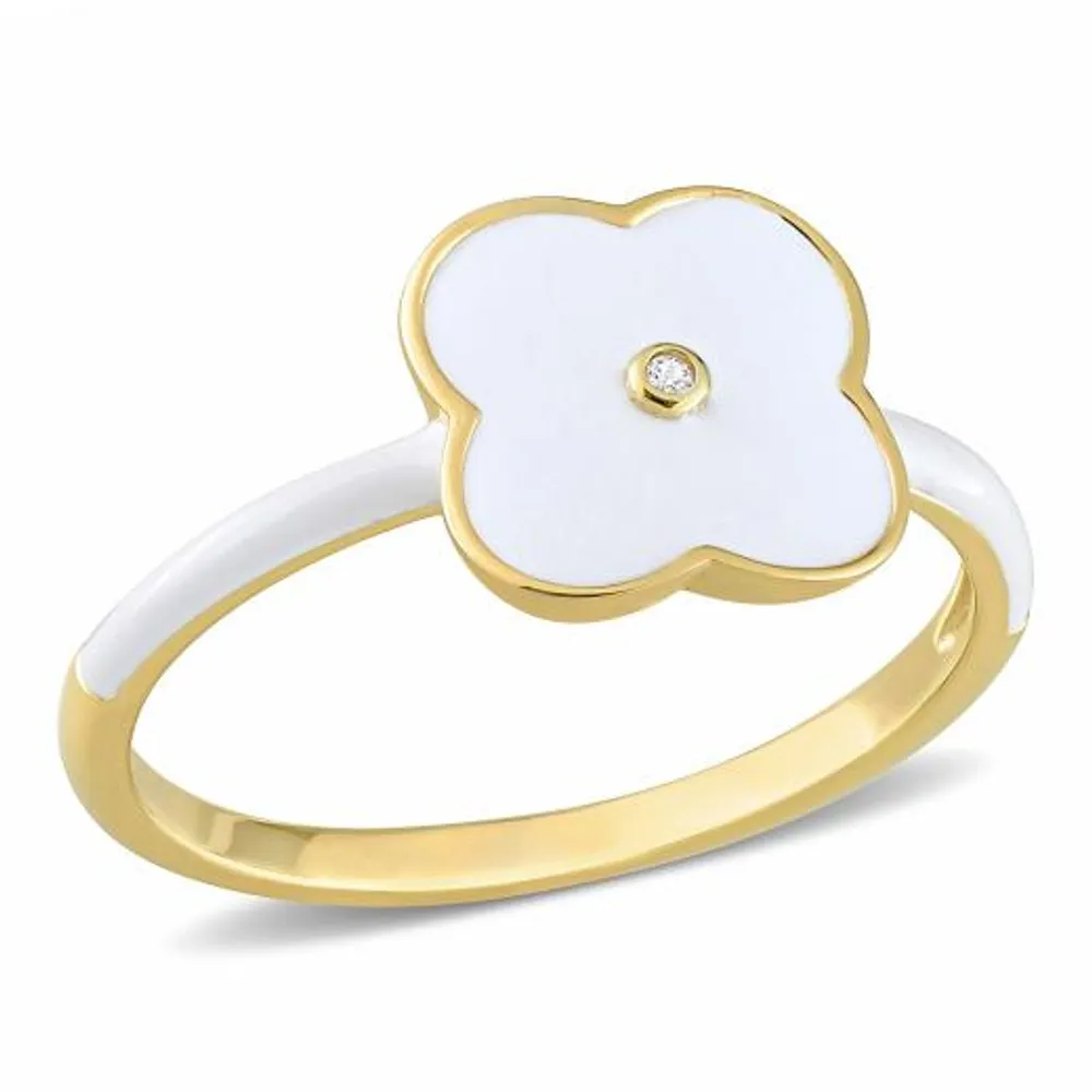 Julianna B Sterling Silver Yellow Plated Created White Sapphire Enamel Ring