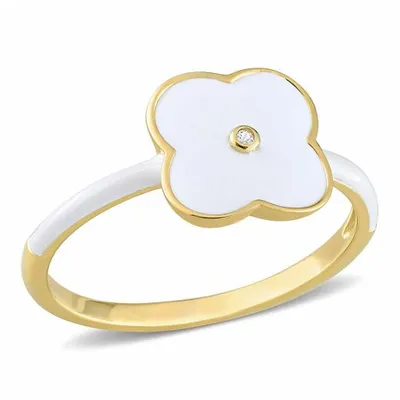 Julianna B Sterling Silver Yellow Plated Created White Sapphire Enamel Ring