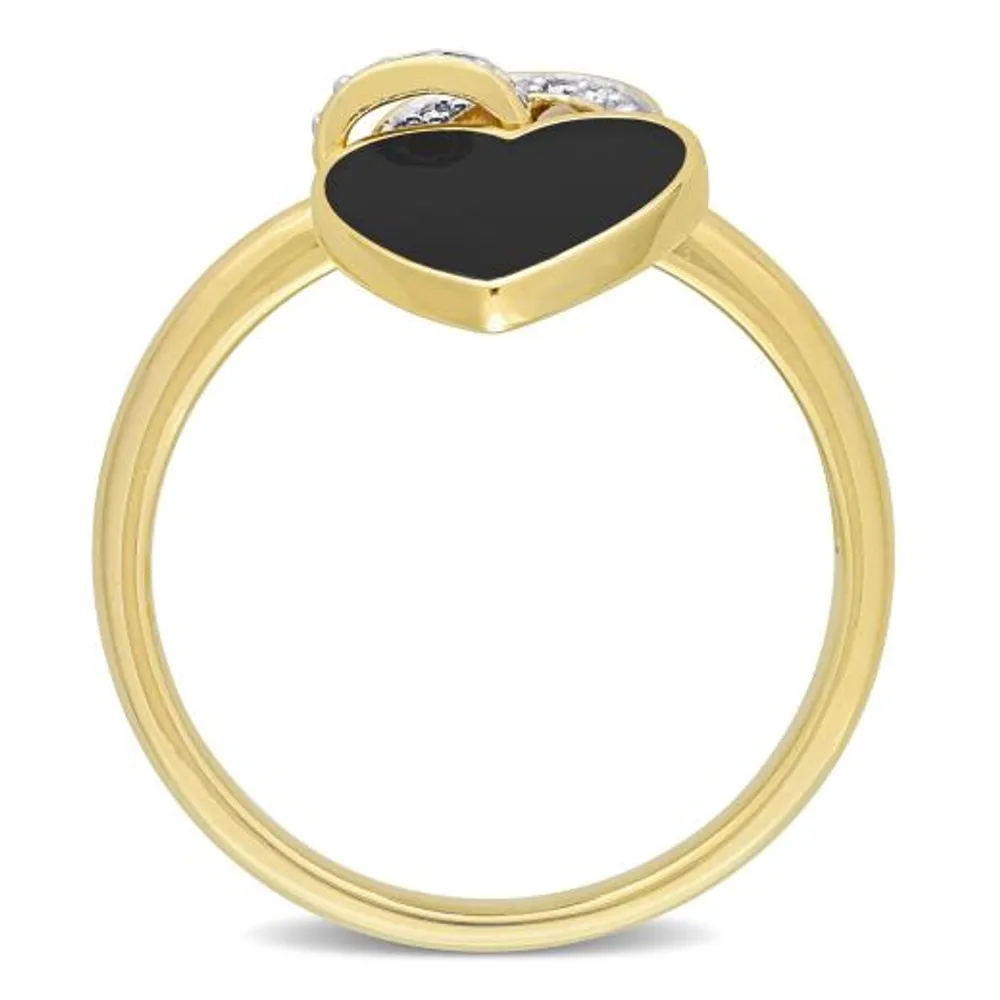 Julianna B Sterling Silver Yellow Plated Diamond and Black Enamel Heart Ring