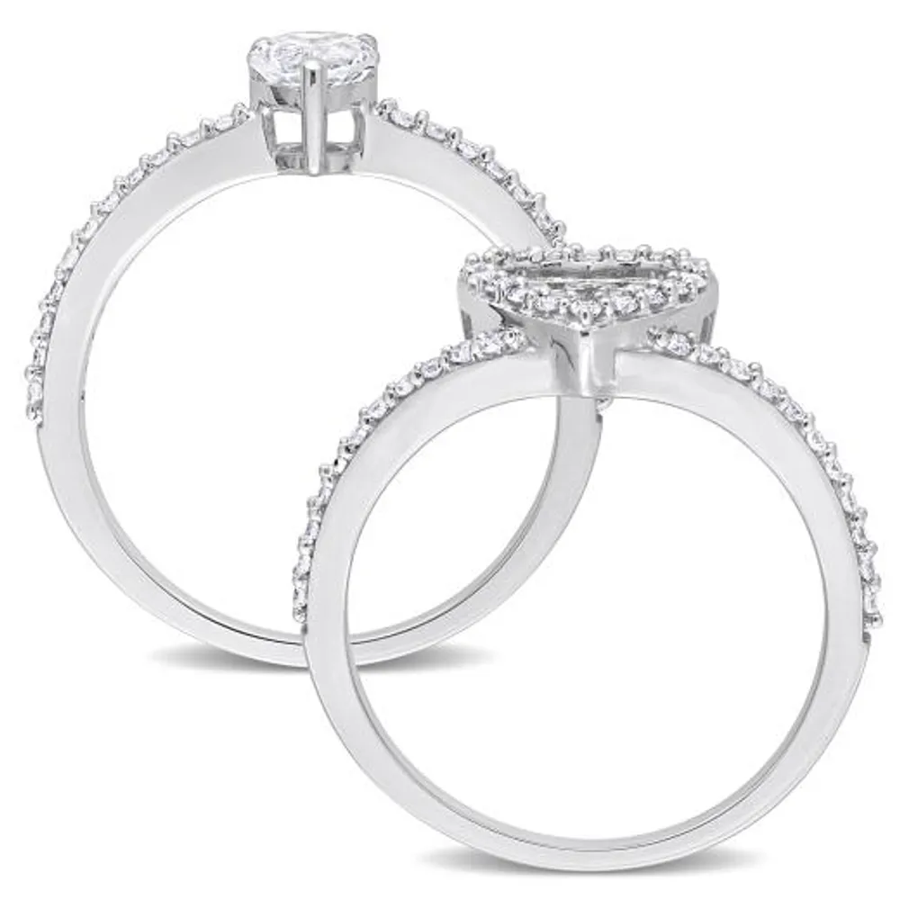 Julianna B 10K White Gold Created White Sapphire and Diamond Bridal Set