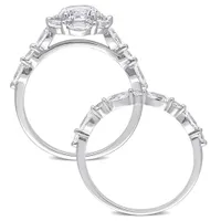 Julianna B 10K White Gold Created White Sapphire and Diamond Bridal Set