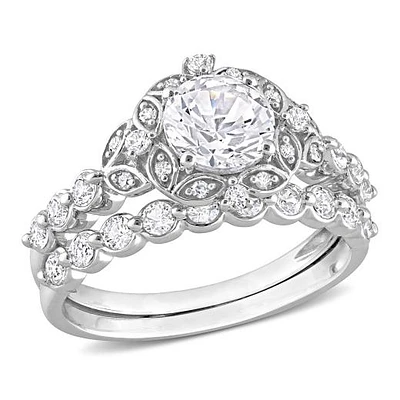 Julianna B 10K White Gold Created Sapphire and Diamond Bridal Set