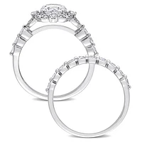 Julianna B 10K White Gold Created Sapphire and Diamond Bridal Set