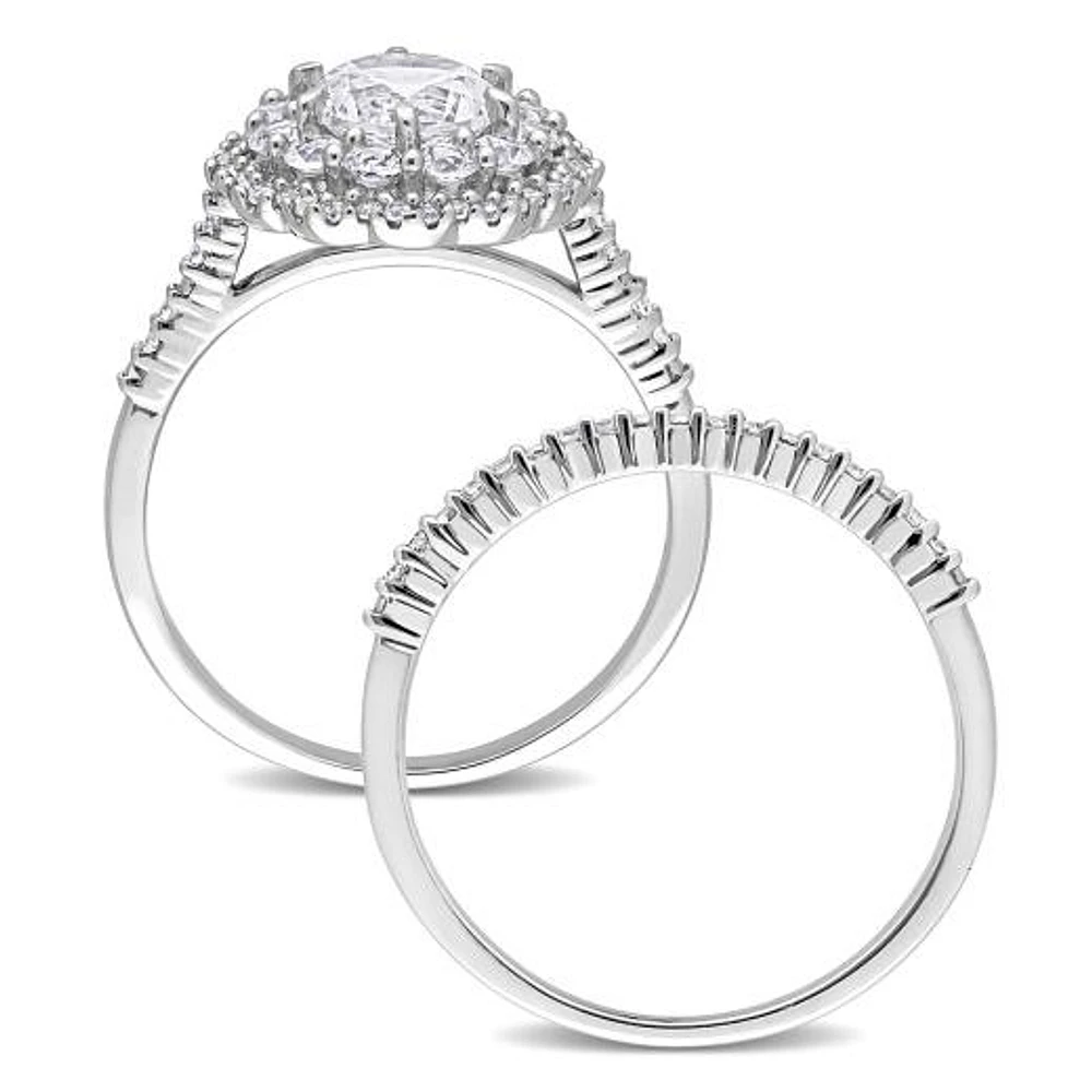 Julianna B 10K White Gold Created Sapphire and Diamond Bridal Set
