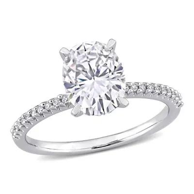 14K White Gold Created White Sapphire and Diamond Ring