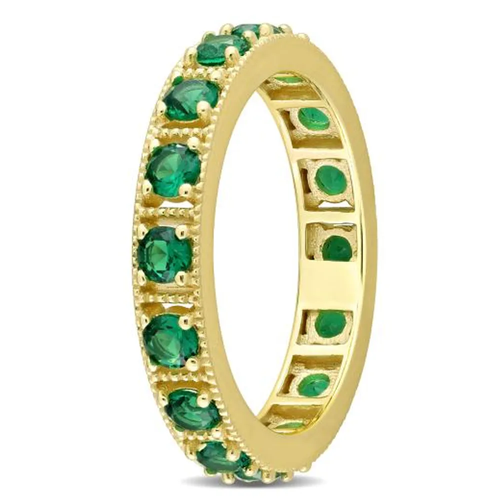 Julianna B Sterling Silver Yellow Plated Green Cubic Zirconia Eternity Band