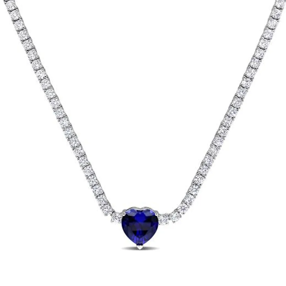 Julianna B Sterling Silver Created Blue & Created White Sapphire Heart Necklace