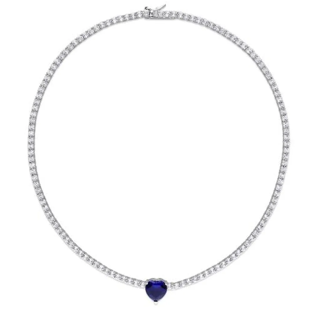 Julianna B Sterling Silver Created Blue & Created White Sapphire Heart Necklace