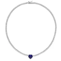 Julianna B Sterling Silver Created Blue & Created White Sapphire Heart Necklace