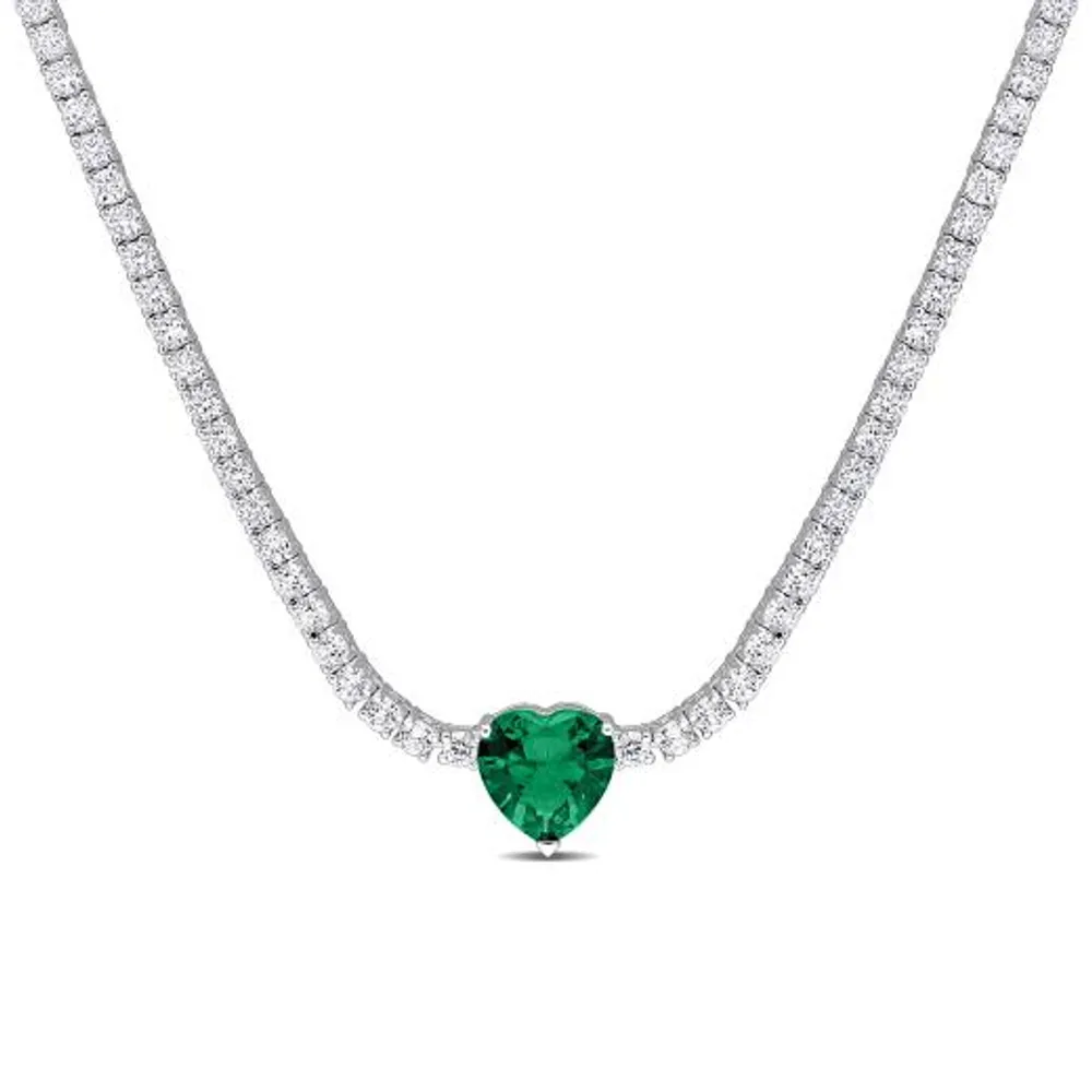 Julianna B Sterling Silver Green Cubic Zirconia Created White Sapphire Necklace