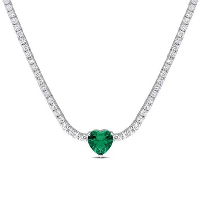 Julianna B Sterling Silver Green Cubic Zirconia Created White Sapphire Necklace