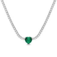 Julianna B Sterling Silver Green Cubic Zirconia Created White Sapphire Necklace