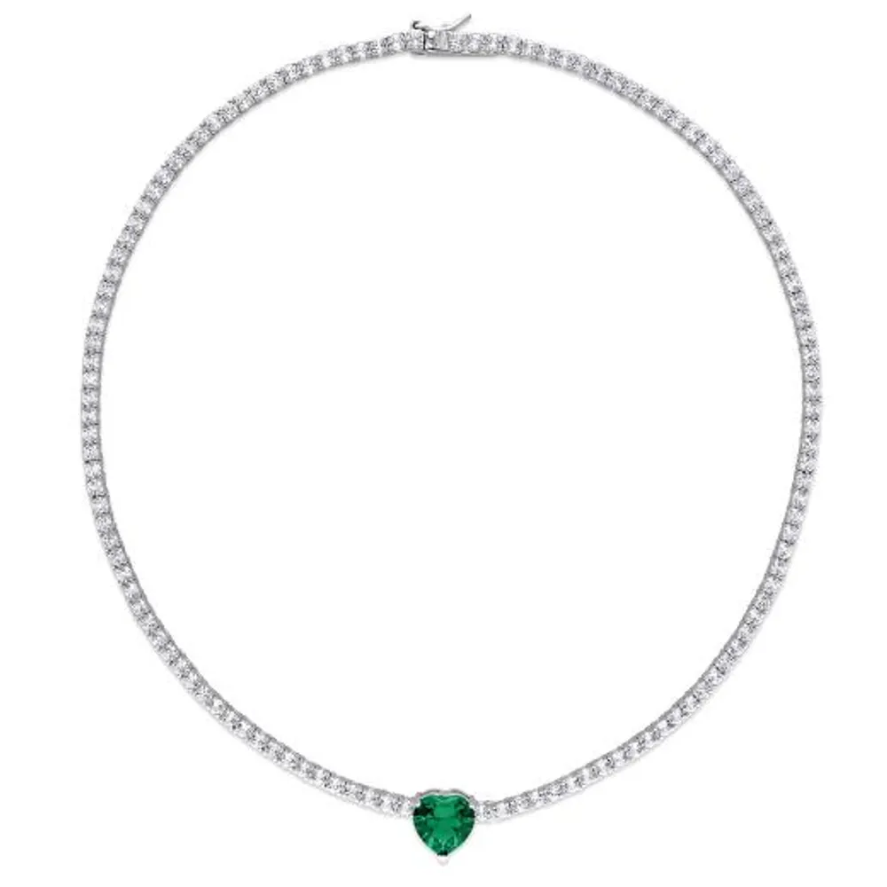 Julianna B Sterling Silver Green Cubic Zirconia Created White Sapphire Necklace