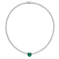 Julianna B Sterling Silver Green Cubic Zirconia Created White Sapphire Necklace