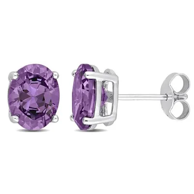 Julianna B Sterling Silver Oval Purple Cubic Zirconia Stud Earrings
