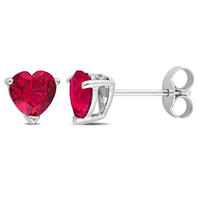 Julianna B Sterling Silver Heart Red Cubic Zirconia Stud Earrings