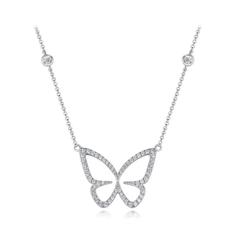 Sterling Silver Cubic Zirconia 19" Butterfly Necklace