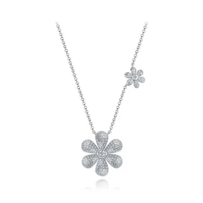 Sterling Silver Cubic Zirconia 19" Flower Necklace