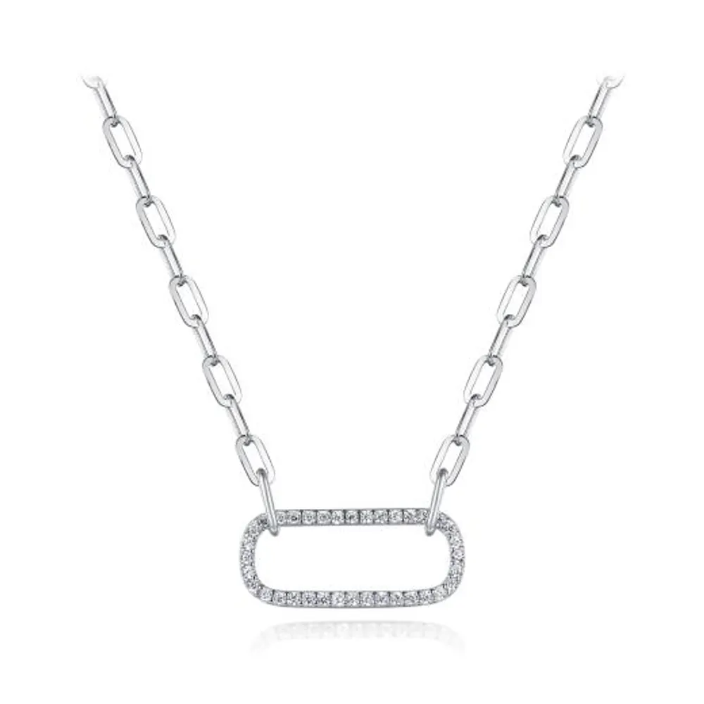 Sterling Silver Cubic Zirconia 19" Paperclip Necklace