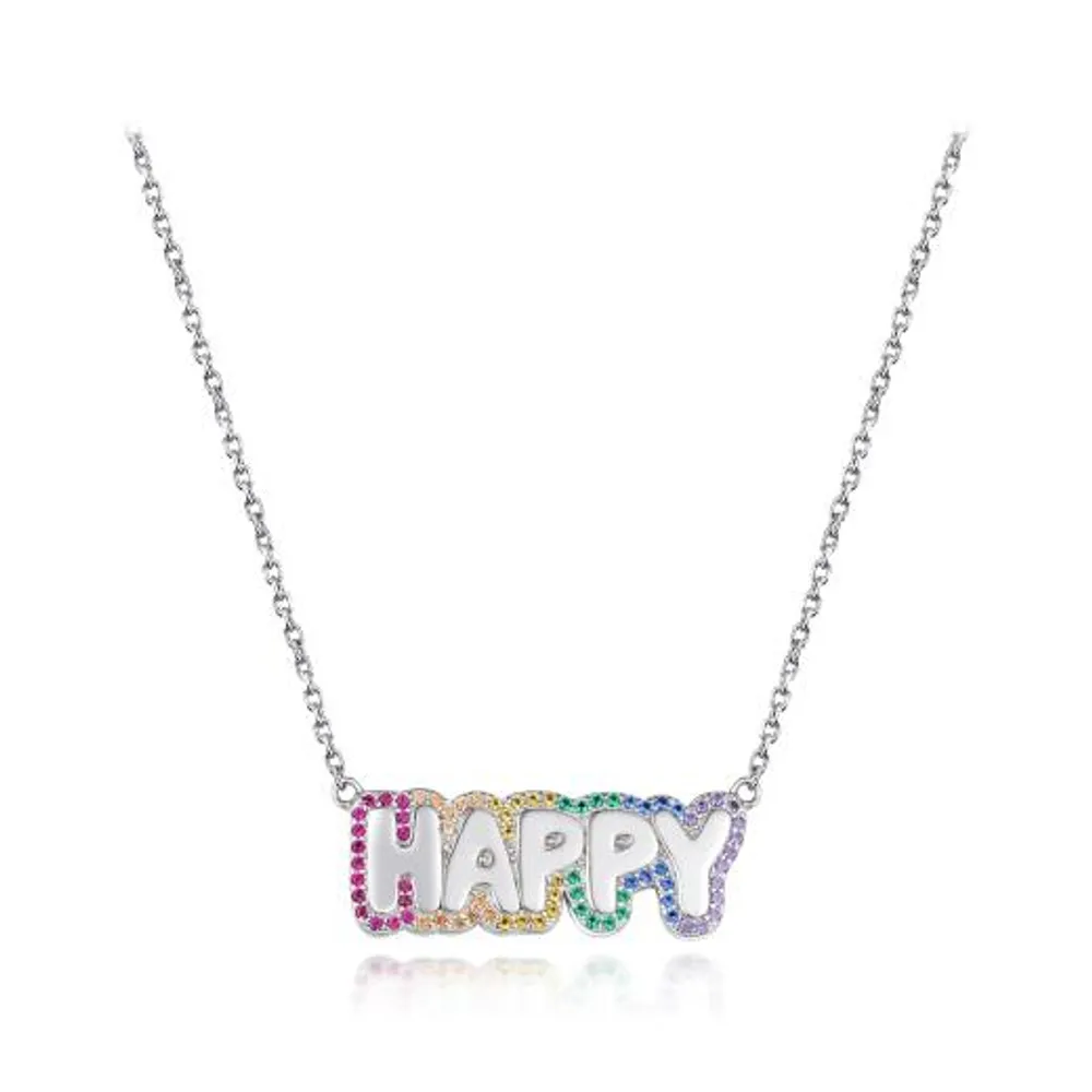 Sterling Silver Rainbow Cubic Zirconia 19" Happy Necklace