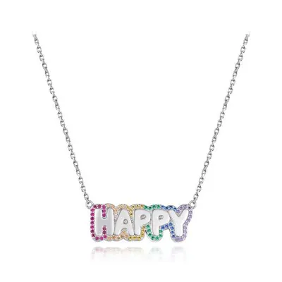 Sterling Silver Rainbow Cubic Zirconia 19" Happy Necklace