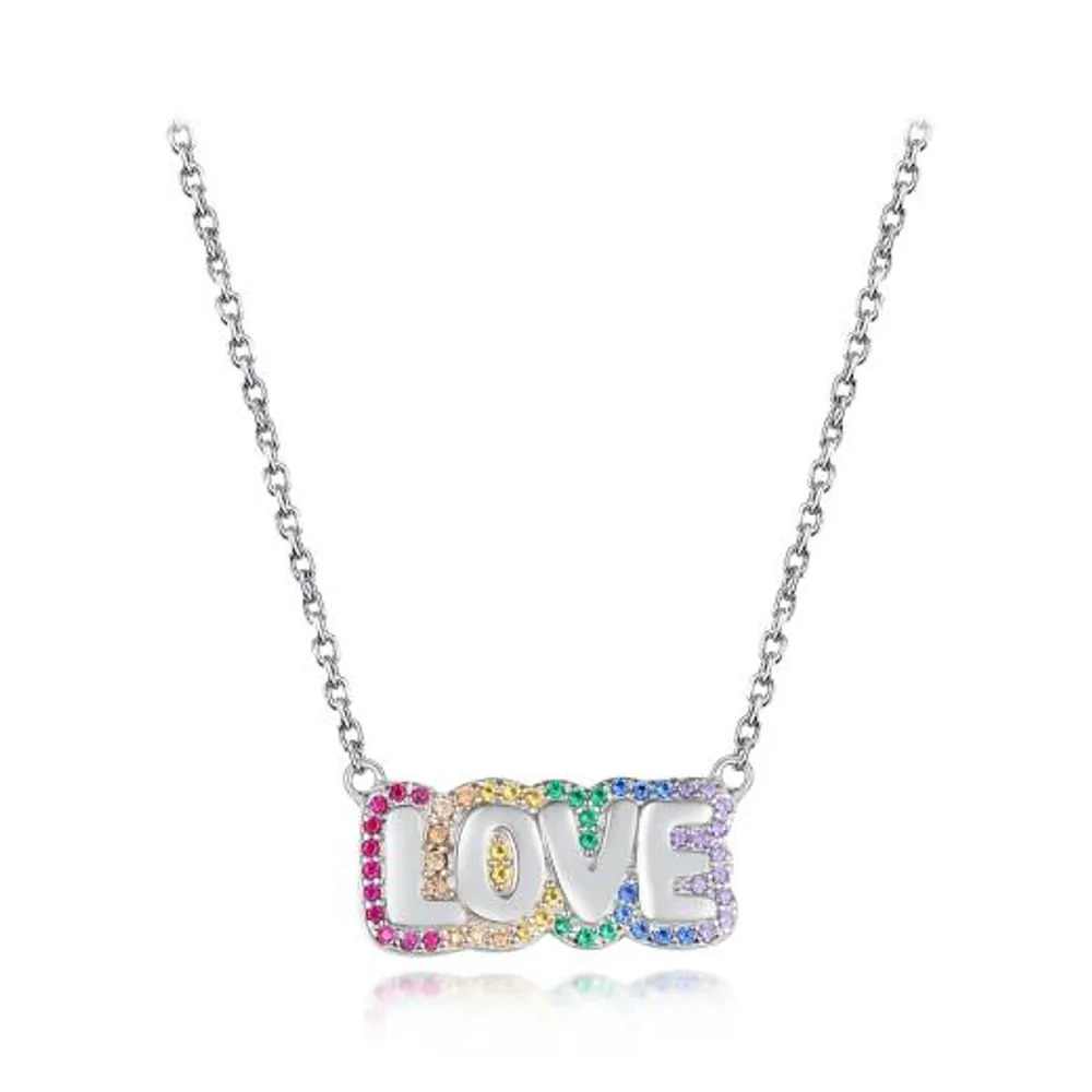 Sterling Silver Rainbow Cubic Zirconia 19" Love Necklace