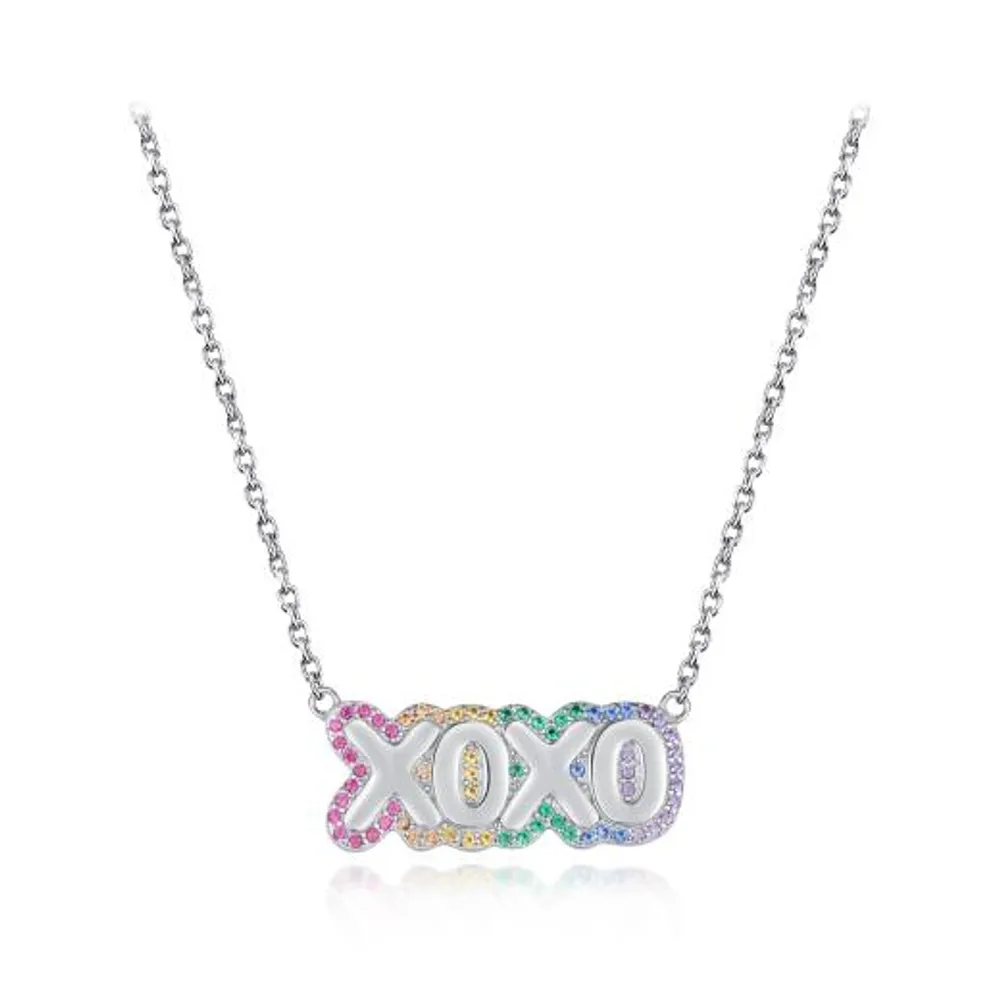 Sterling Silver Rainbow Cubic Zirconia 19" Hugs & Kisses Necklace