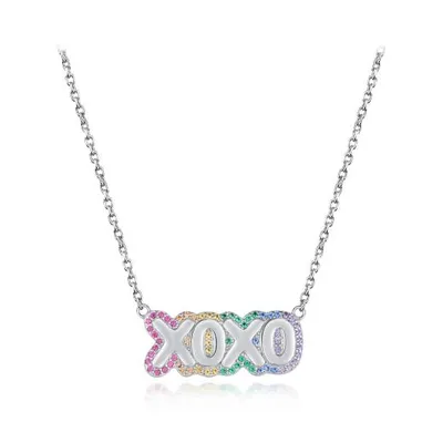 Sterling Silver Rainbow Cubic Zirconia 19" Hugs & Kisses Necklace