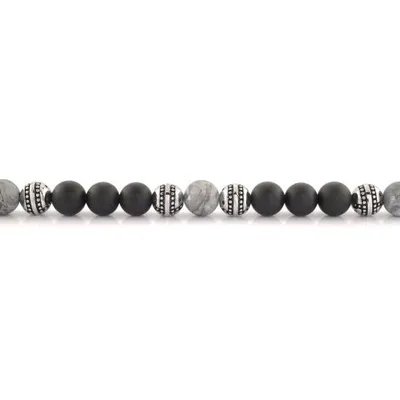 Onyx, Black & Grey Matte Bead Stretch Bracelet