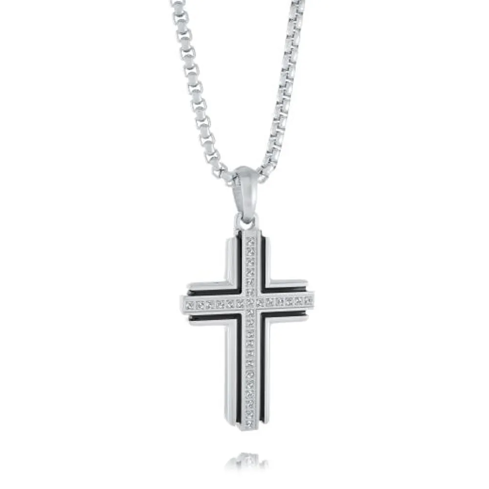 Stainless Steel Black Inlay 22" Cross Necklace