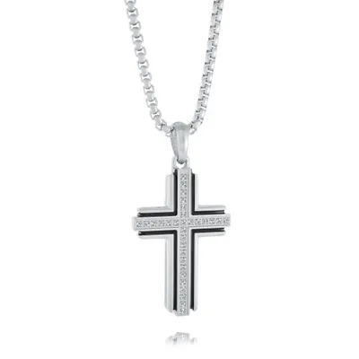 Stainless Steel Black Inlay Cross Necklace