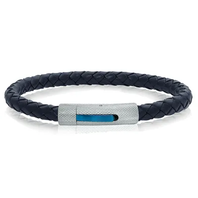 Navy Blue Leather Bracelet with Clasp