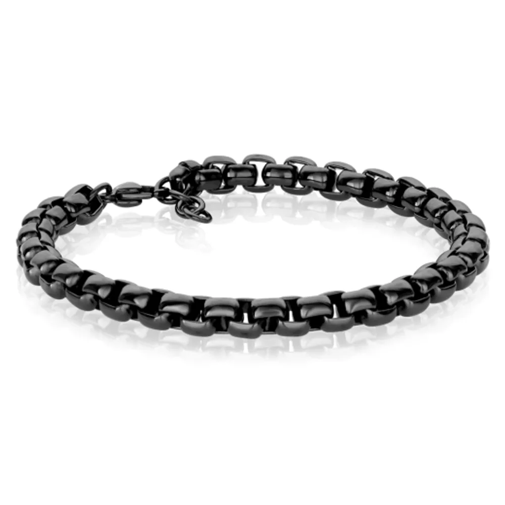 Stainless Steel Gunmetal Round Box Bracelet